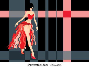 vector image of walking girl in red dress