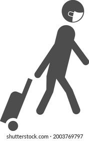 vector image of a walking person in a protective mask with luggage. Protection against viruses during a pandemic . Flat vector design of icons for applications isolated on a white background.