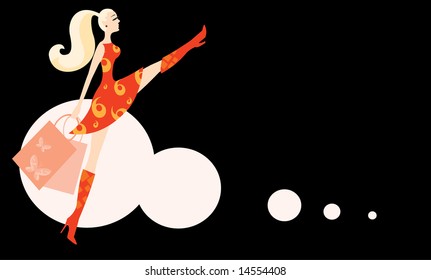 vector image of walking woman after shopping