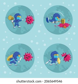 
vector image of the war against the corona virus by wearing a mask