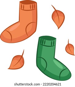 Vector image of warm knitted socks made of wool. Cozy and warm autumn mood
