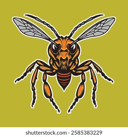 Vector Image Of A Wasp With Bright Colors Made In Adobe Illustrator, Suitable For Use In Print Media Or Logos.