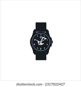 vector image of watch, black color, analog, white background.