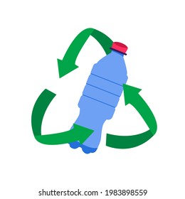 Vector image of water bottles with recycling symbol. Recycling bottle leaf nature environment logo vector template icon. Recycling plastic
