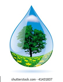Vector image of a water drop with a landscape