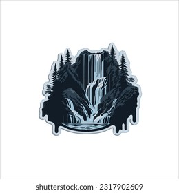 vector image of water fall, white, green and black color, white background.