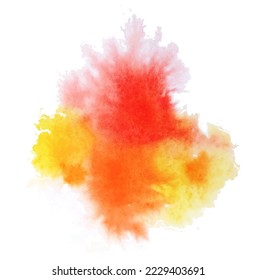 Vector image of the watercolor blot isolated on the white background with the orange,red, pink and yellow colors. Watercolor abstract background.