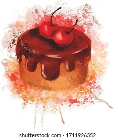 Vector image watercolor illustration of a cake.