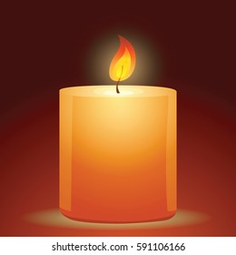 Vector image of a wax candle on a dark red background.