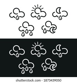 Vector image. Weather icons. Cloud and storm icons.