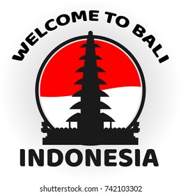 vector image welcome to bali with background indonesia flag