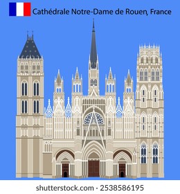 Vector image of the west front of Rouen Cathedral in France