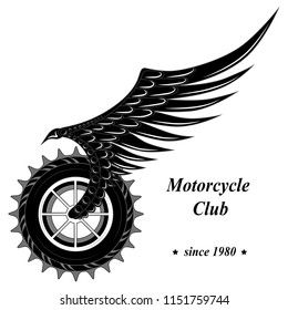 Vector image of a wheel with a wing. Moto wheel.