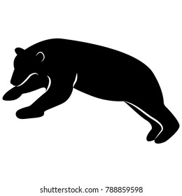 Vector image of a white bear silhouette that jumps on a white background
