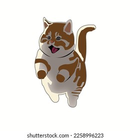Vector image of a white brown cat jumping cheerful and cute