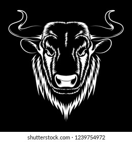 Vector image of a white bull on a black background.