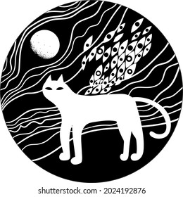 Vektorbild einer weißen Katze im Surrealismus-Stil