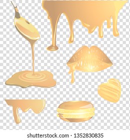 
Vector image of white chocolate pasta drips on a transparent background. Drawing chocolate elements for the design of cards.