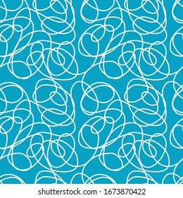 Vector image of white curvy lines on a blue background. Seamless background for wallpaper, textile and wrapping paper.