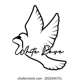 Vector image of a white dove with its beak biting a letter