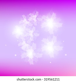 vector image with white flowers and light effects on a pink background with purple shading on the edges.