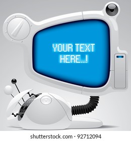 Vector image of white futuristic electronic gear with big blue display