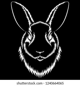 Vector image of a white hare on a blac background.