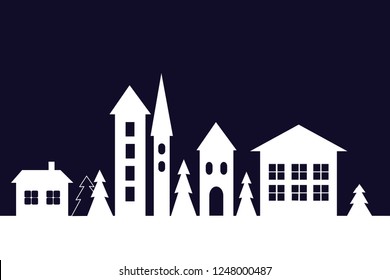 Vector image of a white night city silhouette