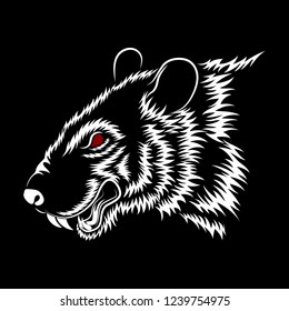 Vector image of a white rat on a black background.