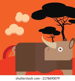 vector image of white rhino in the dry steppes of africa