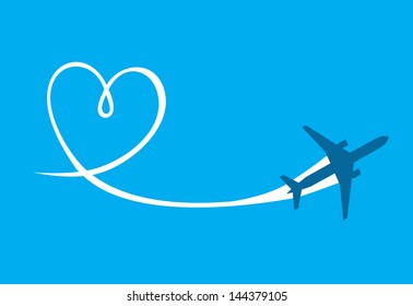 vector image of white silhouette of jet airplane, isolated on blue
