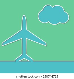 vector image of white silhouette of jet airplane