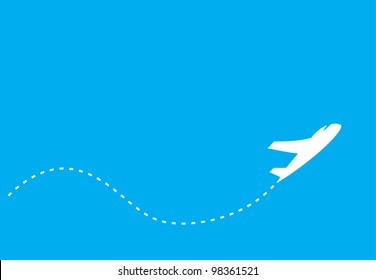 imagen vectorial de la silueta blanca del avión de reacción, aislada en azul