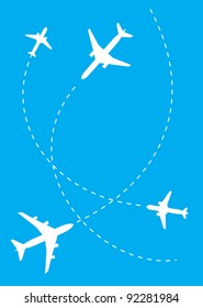 vector image of white silhouettes of jet airplanes