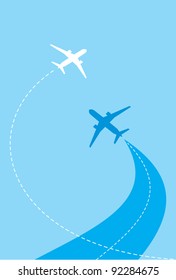 vector image of white silhouettes of jet airplanes