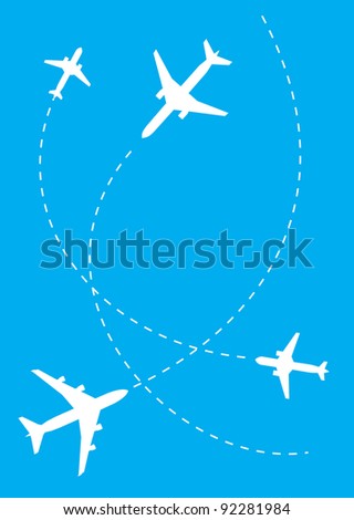 vector image of white silhouettes of jet airplanes