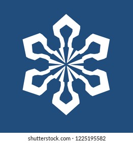 Vector image of white snowflake on a blue background