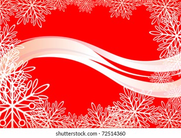 Vector image of white snowflakes on red background