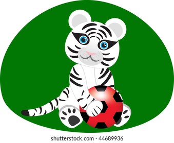 Vector image of a white tiger with a soccer ball.
