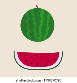 
Imagen vectorial de toda una sandía y rodajas. Objetos aislados sobre un fondo blanco.