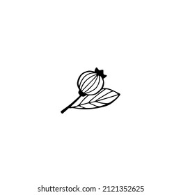 Vector image of a wild rose berry with a leaf on a transparent background. Clip art hand drawn.