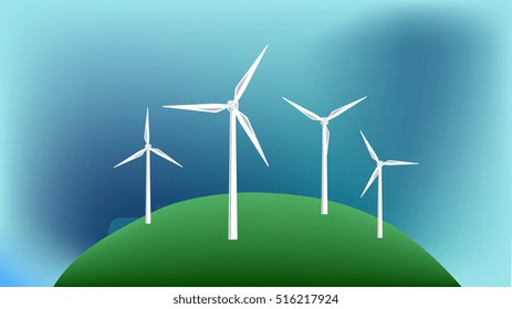 Vector image of a wind farm with dark skies