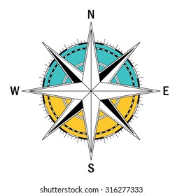 Vector image of the Wind Rose. Easy recolor. Ideal for drawings, maps , directions schemes.