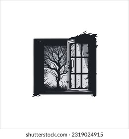 imagen vectorial de ventana, color negro, fondo blanco, carpintero.
