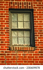 vector image of a window on a brick facade wall of an old building