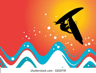 vector image of a windsurfer in action