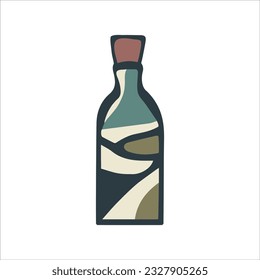 Vector image of wine bottle done in abstract style with brutalism elements. Explore the intersection of art and wine in a truly unique way. Can be used as part of complex illustration, in advertising.