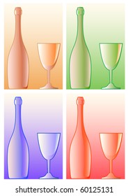 Vector image of wine bottles and glasses