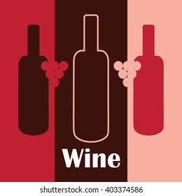 Vector image with wine bottles on brown, red and pink background with sign. Wine menu