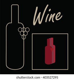 Vector image with wine bottles on black background with sign. Wine menu